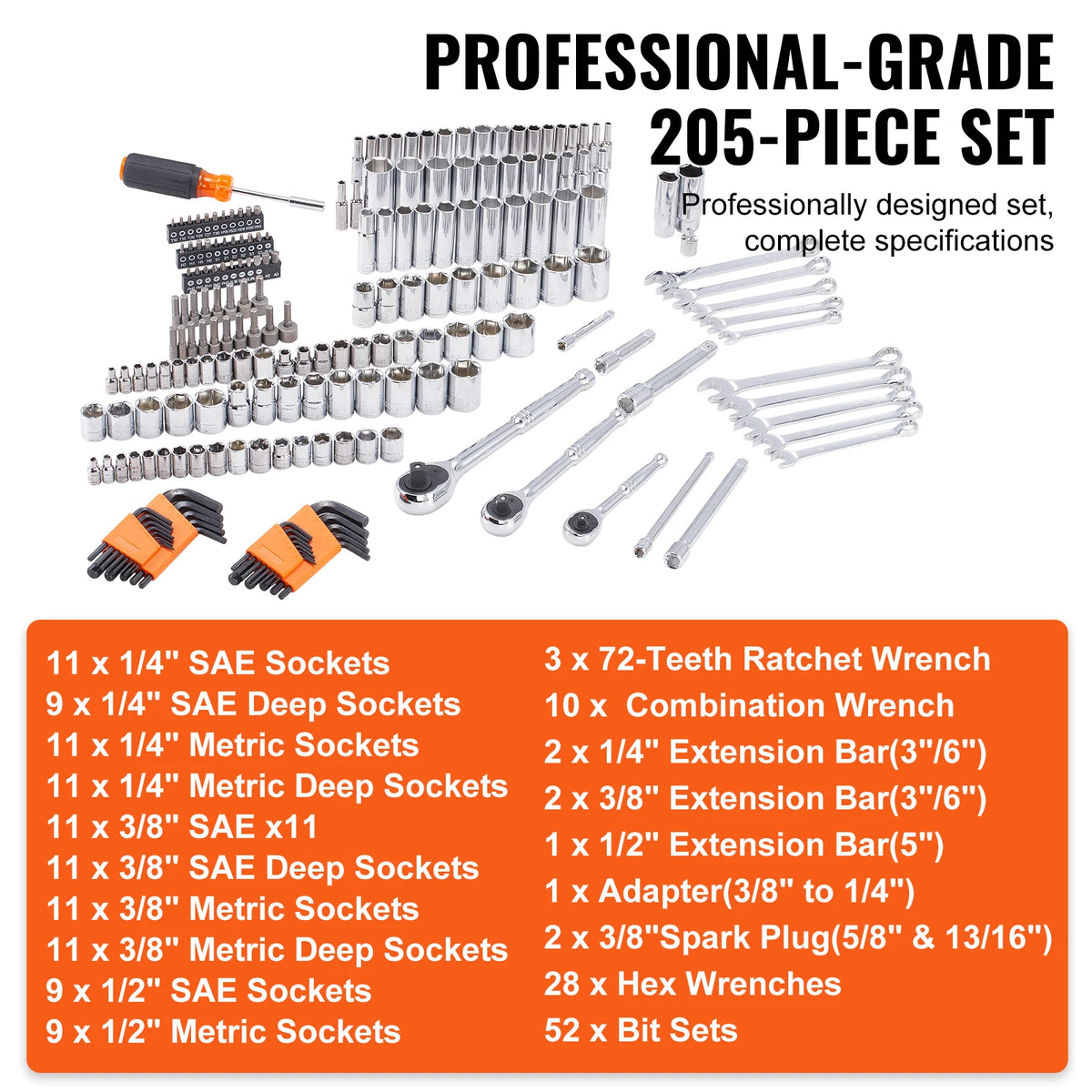SucceBuy Professional Socket Mechanic Tool Set With Deep Sockets