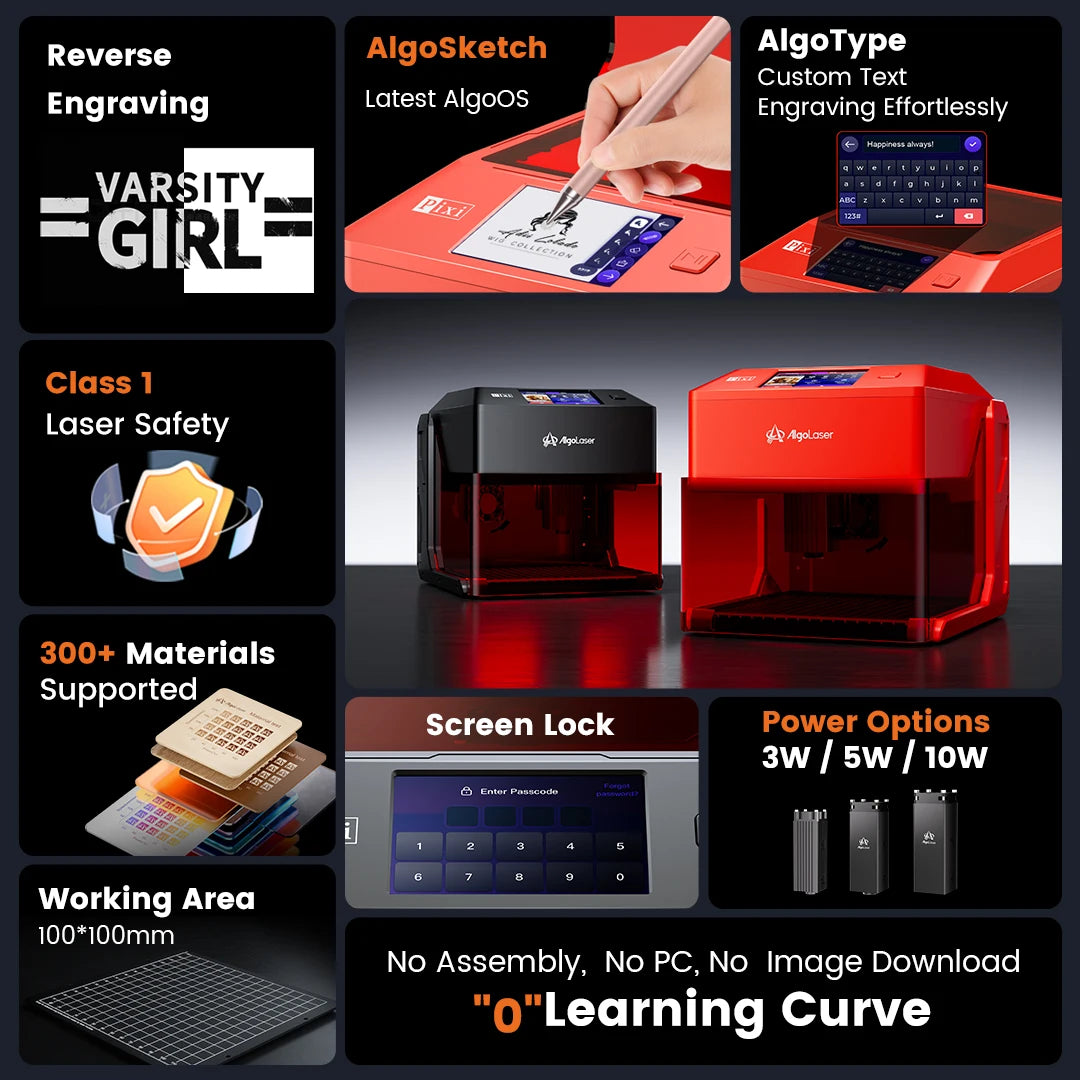 AlgoLaser PIXI Portable Laser Engraver With Advanced Touch Screen