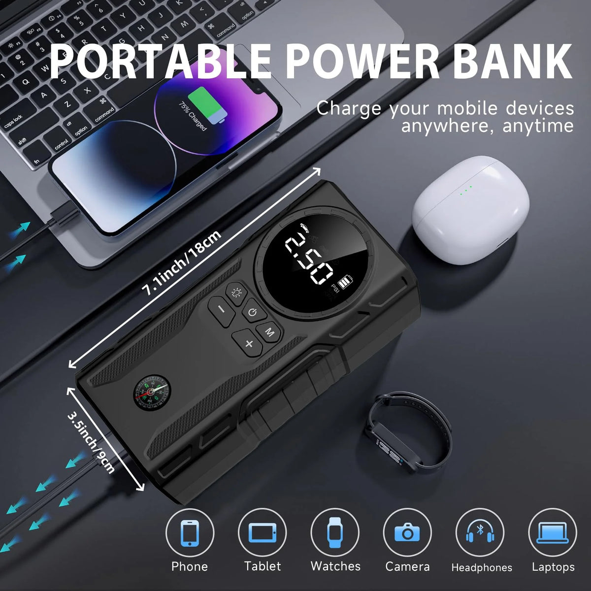 4000A Portable Car Jump Starter With Air Compressor