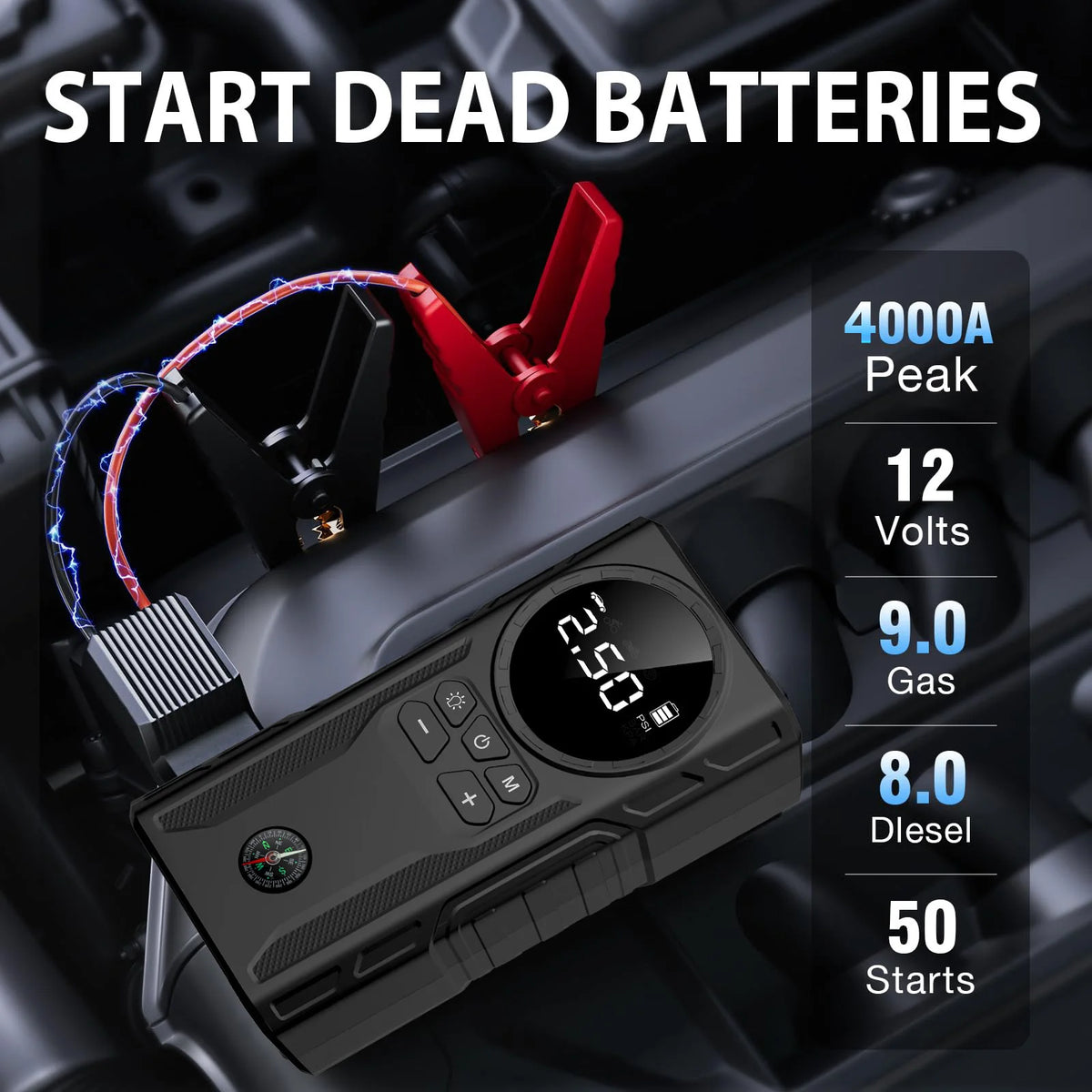 4000A Portable Car Jump Starter With Air Compressor