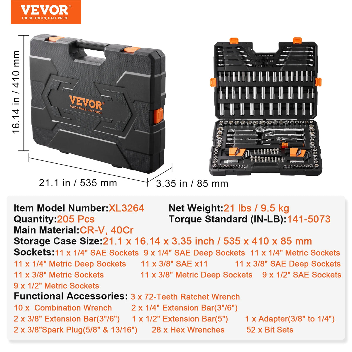 SucceBuy Professional Socket Mechanic Tool Set With Deep Sockets